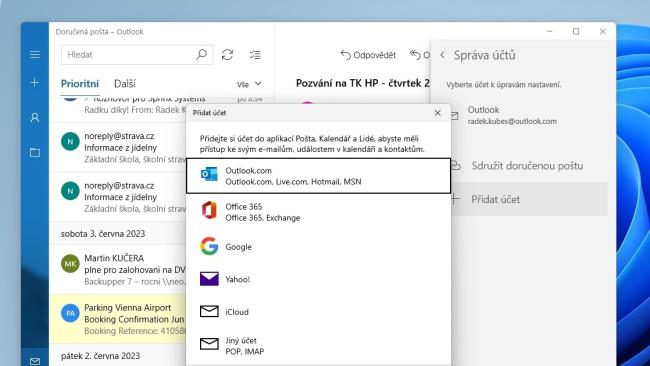 Připojení freemailových služeb do aplikace Pošta