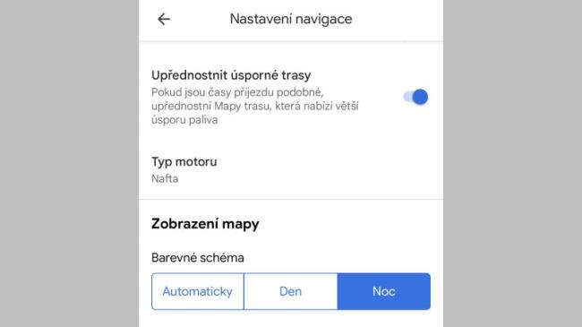 Mapy Google: Nastavení nočního režimu