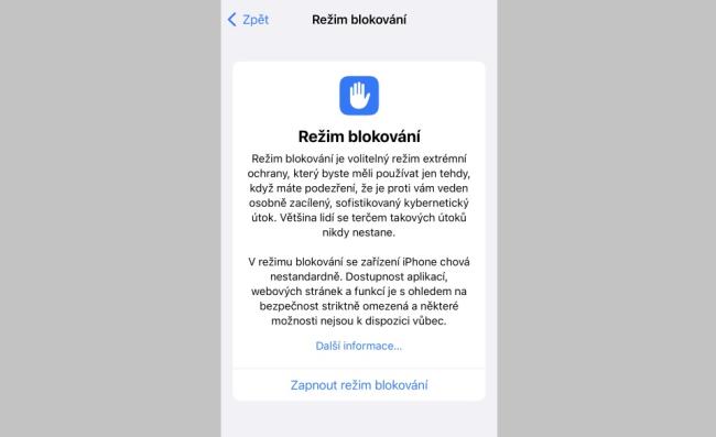 Režim blokování na iPhonu 