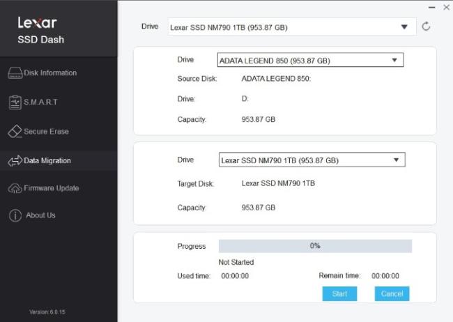 Aplikace Lexar SSD Dash