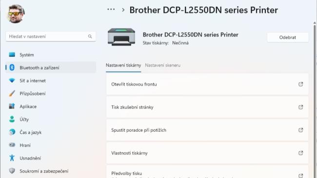 Windows 11, okno Nastavení tiskárny