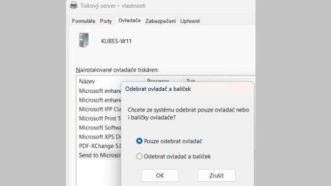 Windows 11 a okno Tiskového serveru