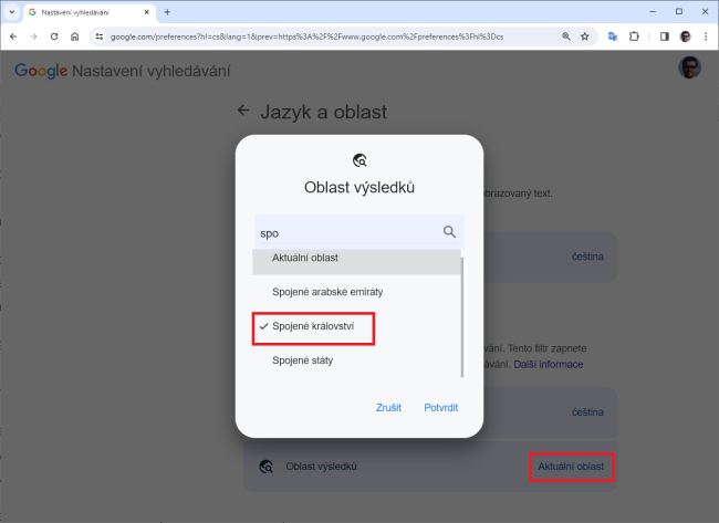 Nastavení vyhledávače Google