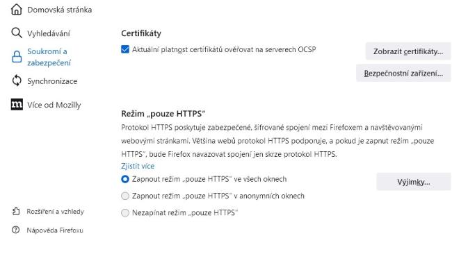 Nastavení vynuceného HTTPS ve Firefoxu