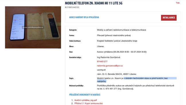 Ukázka telefonu na prodej