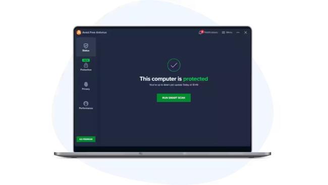 Symbol laptopu s běžícím programem Avast Free Antivirus