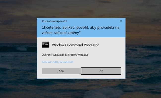 Okno pro potvrzení spuštění programu s administrátorskými právy