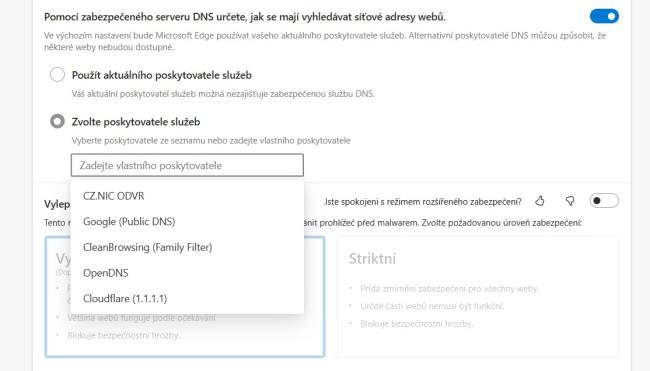 Aktivace zabezpečeného DNS v Edge