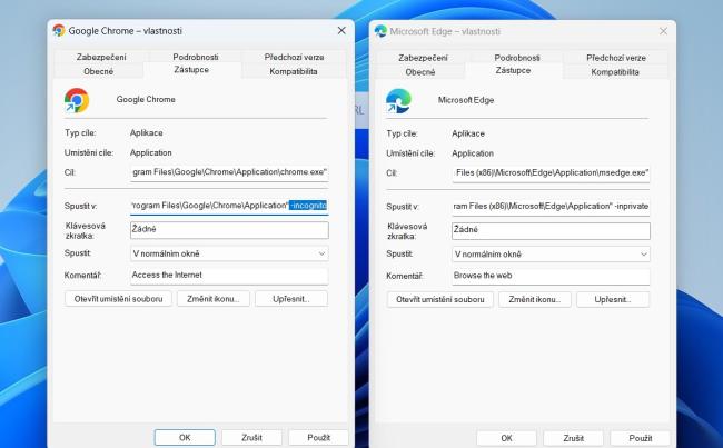 Nastavení v Chrome a Edge