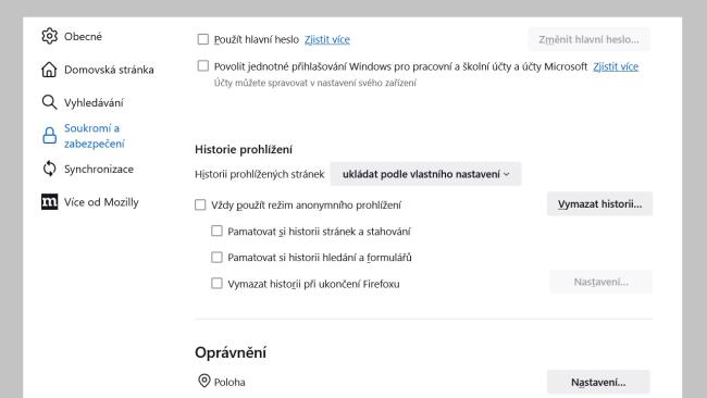 Nastavení anonymního režimu ve Firefoxu