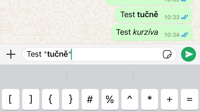 WhatsApp formátování textu