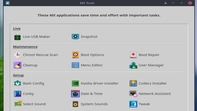Nástroje MX Tools v MX Linuxu