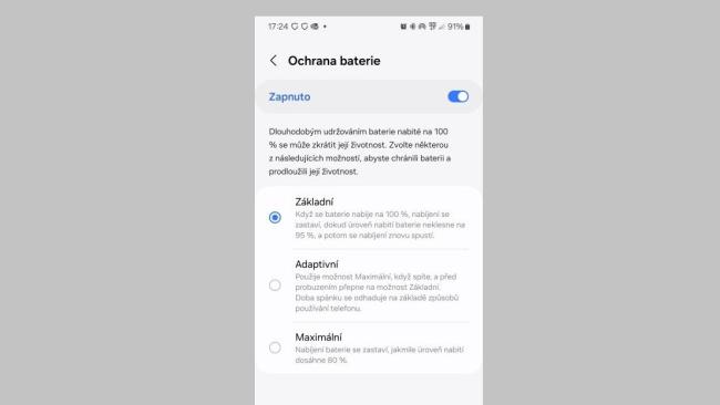 Nastavení režimu baterie na Samsungu Galaxy