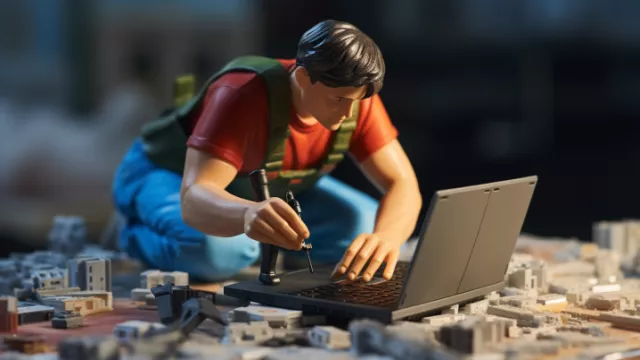 Muž opravuje laptop